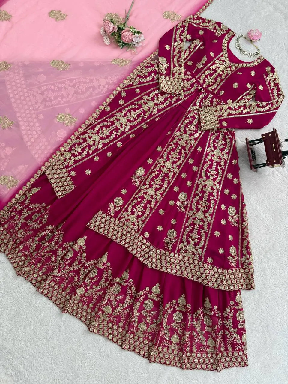 Designer Faux Georgette Embroidered Lehenga Set