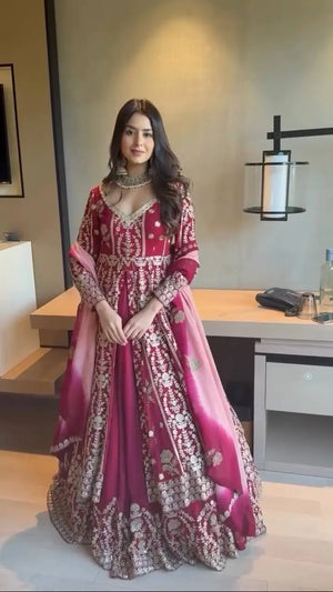 Designer Faux Georgette Embroidered Lehenga Set