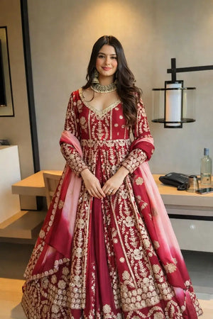 Designer Faux Georgette Embroidered Lehenga Set