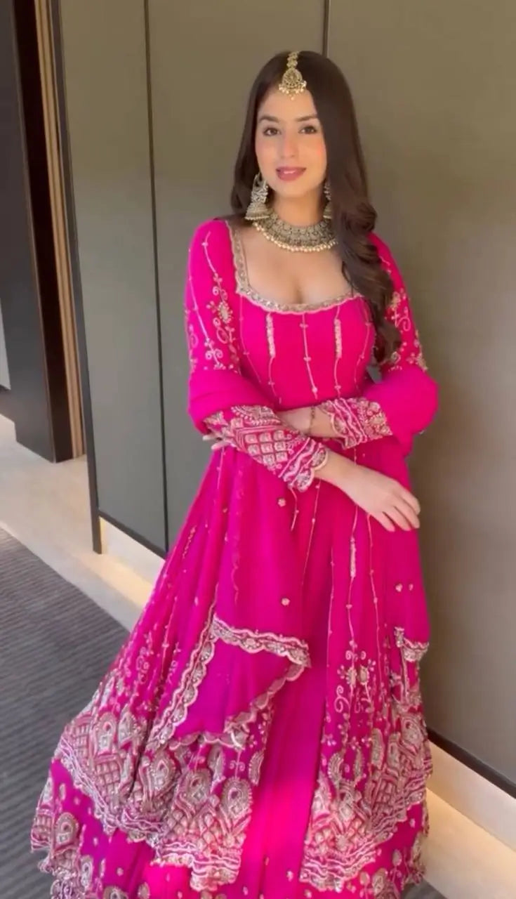 Designer Faux Georgette Embroidered Lehenga Set