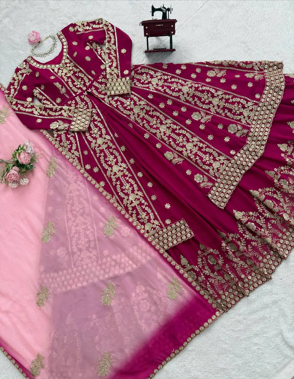 Designer Faux Georgette Embroidered Lehenga Set