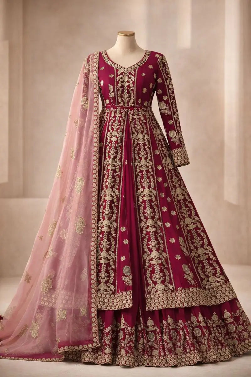 Designer Faux Georgette Embroidered Lehenga Set