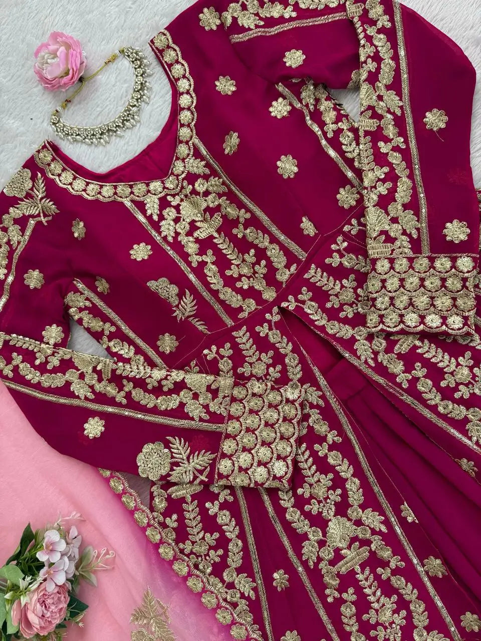 Designer Faux Georgette Embroidered Lehenga Set