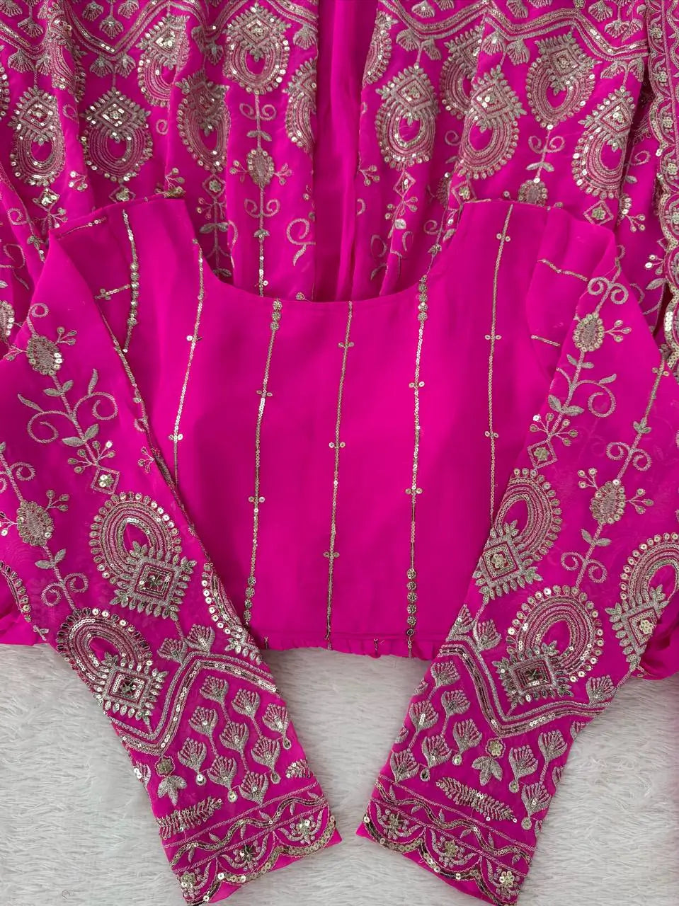 Designer Faux Georgette Embroidered Lehenga Set