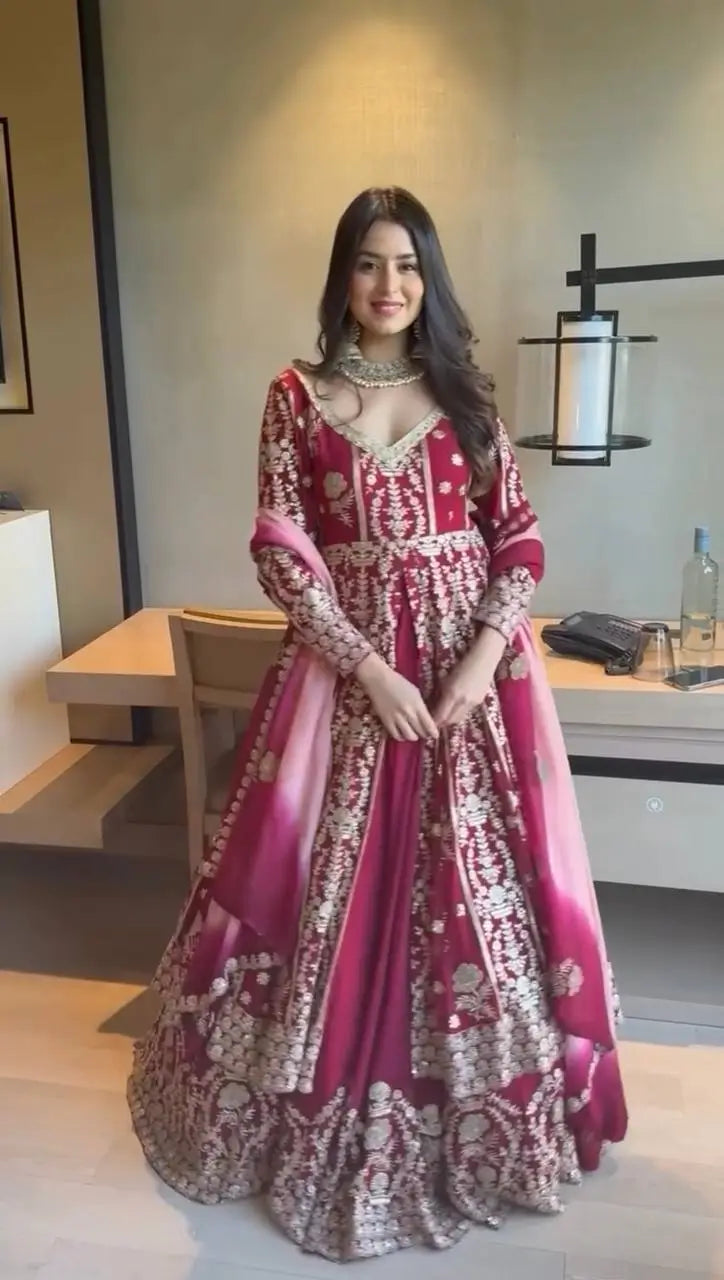 Designer Faux Georgette Embroidered Lehenga Set