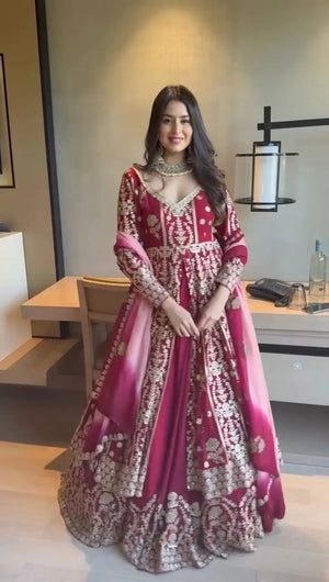 Designer Faux Georgette Embroidered Lehenga Set