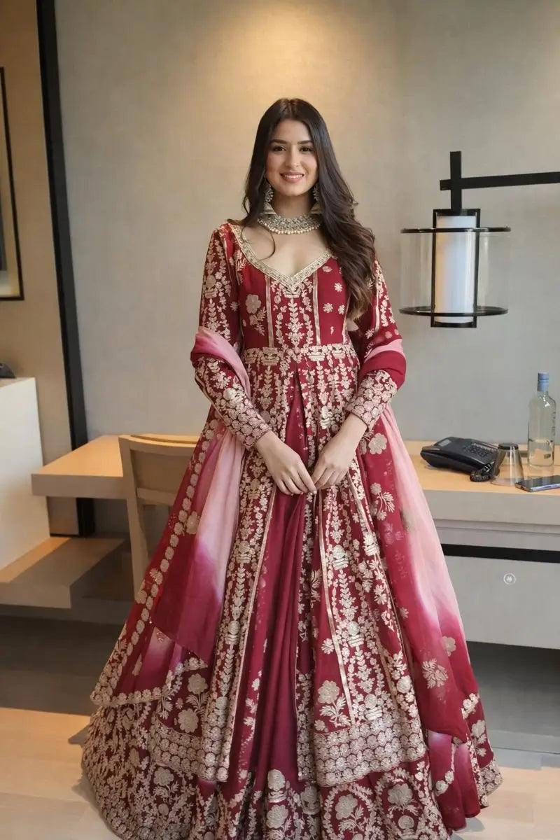 Designer Faux Georgette Embroidered Lehenga Set