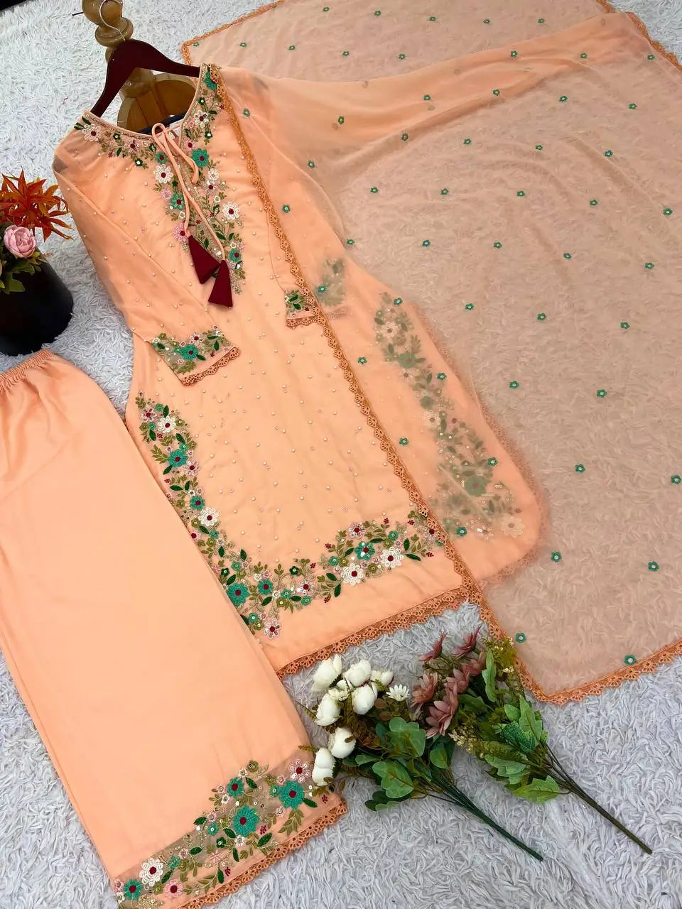 Designer Faux Georgette Embroidered Palazzo Set