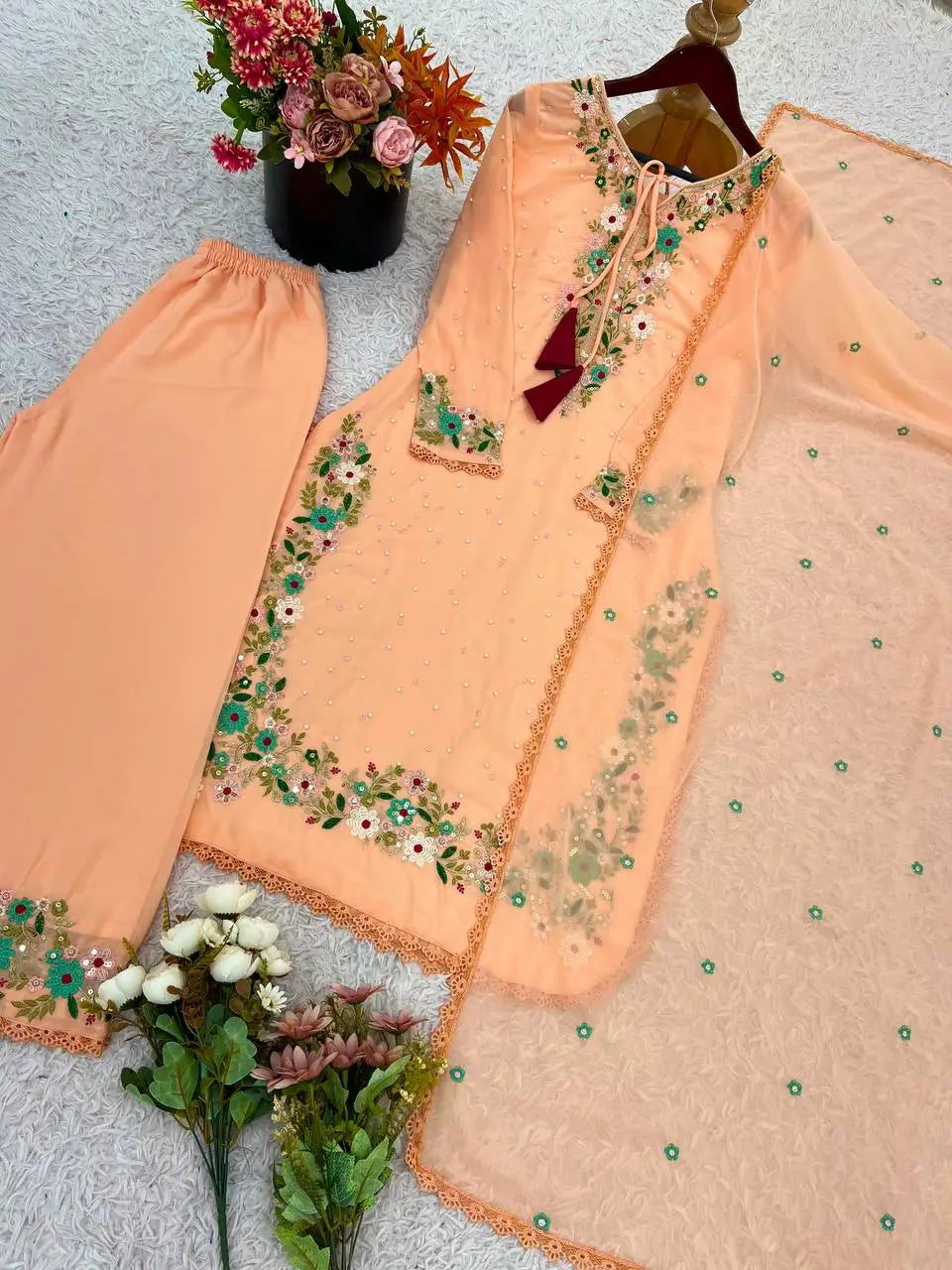 Designer Faux Georgette Embroidered Palazzo Set