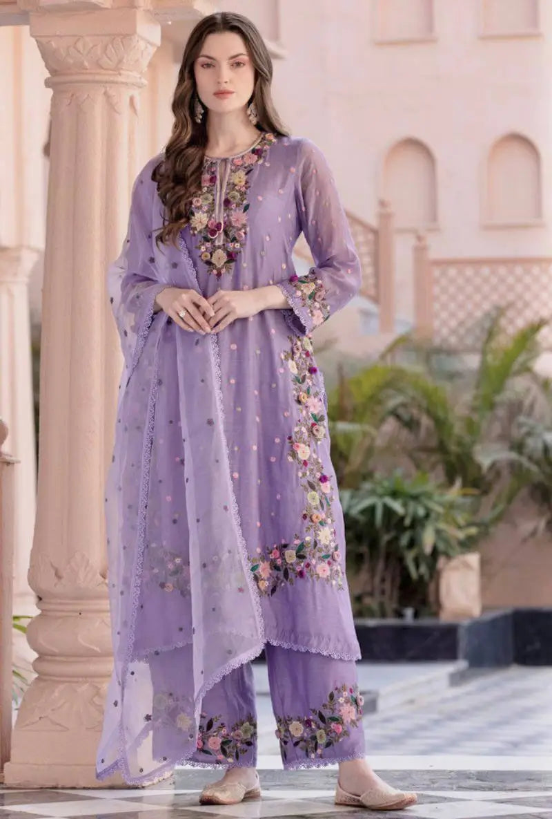 Designer Faux Georgette Embroidered Palazzo Set