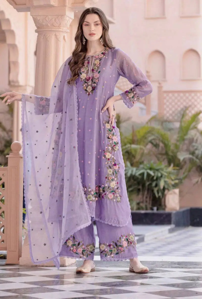 Designer Faux Georgette Embroidered Palazzo Set