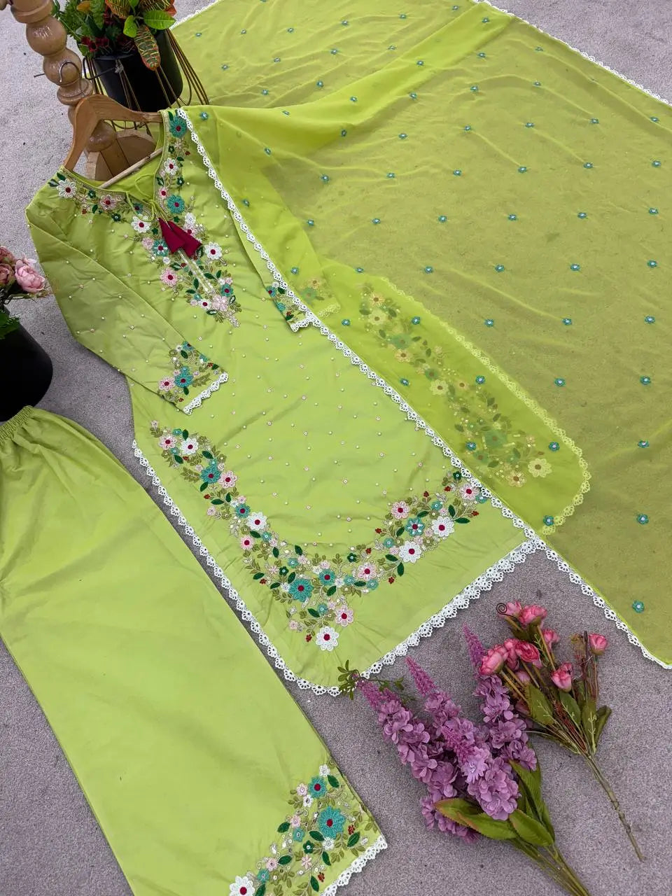 Designer Faux Georgette Embroidered Palazzo Set