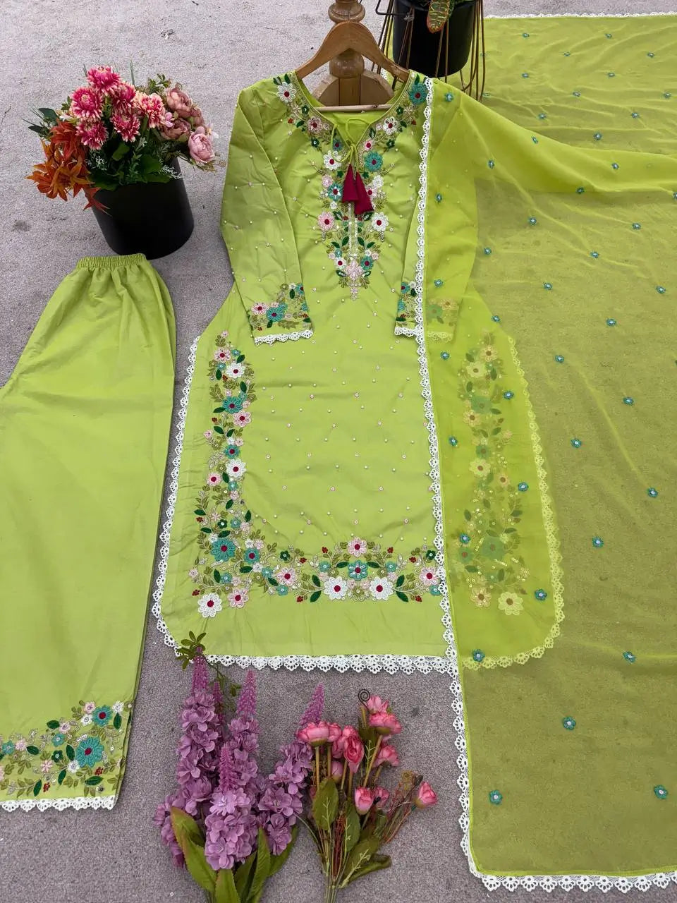 Designer Faux Georgette Embroidered Palazzo Set