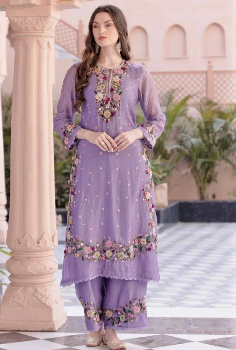 Designer Faux Georgette Embroidered Palazzo Set