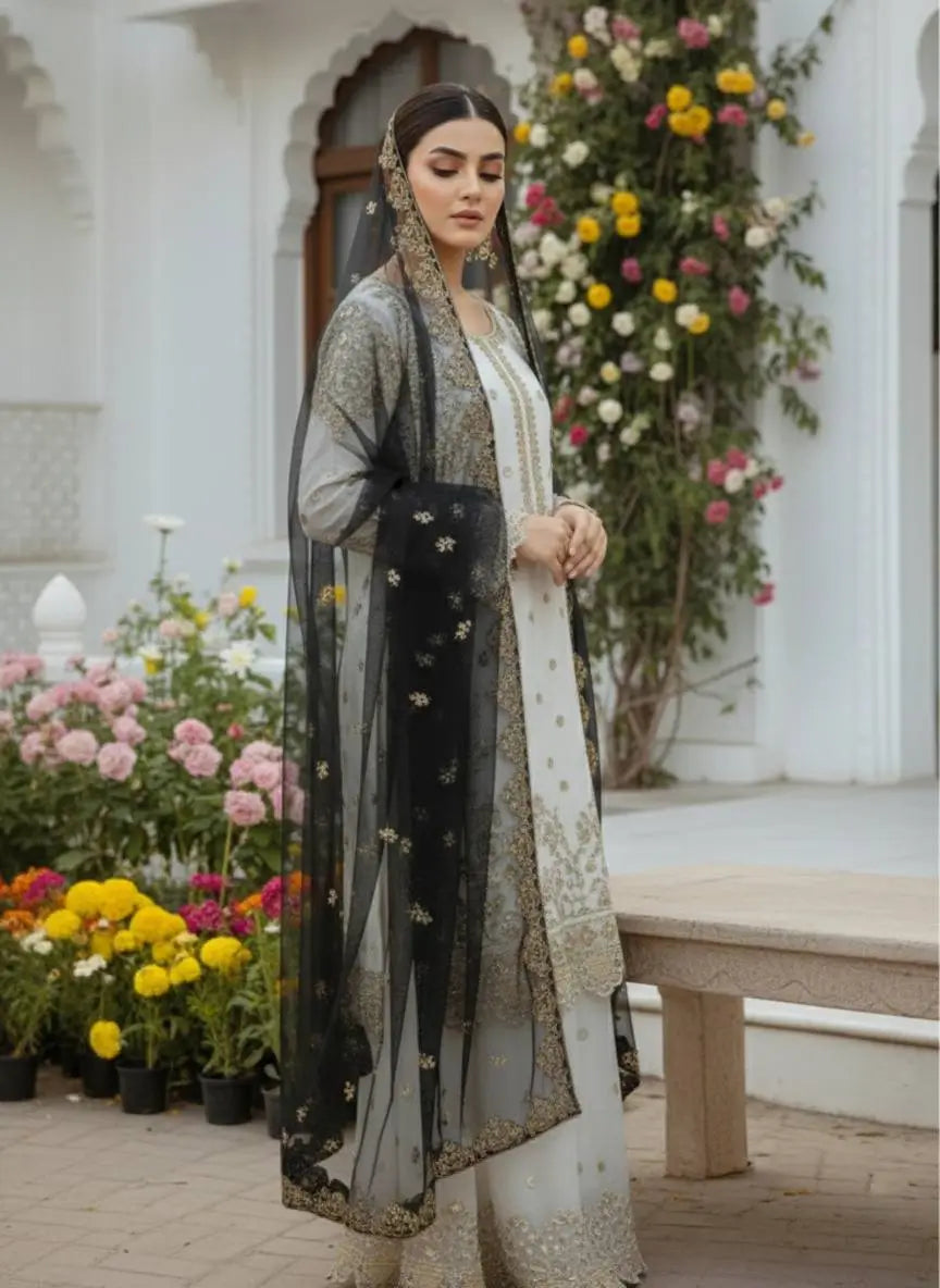 Designer Faux Georgette Embroidered Sharara Set