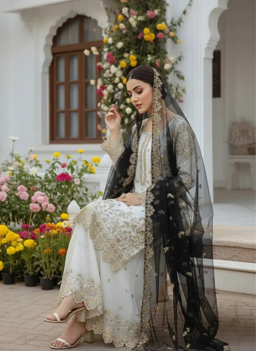 Designer Faux Georgette Embroidered Sharara Set