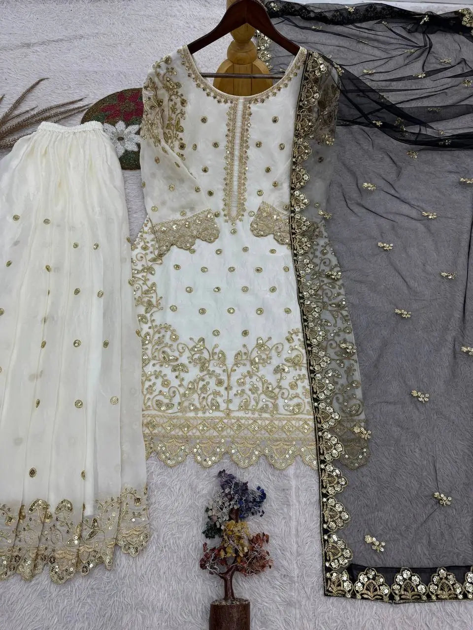 Designer Faux Georgette Embroidered Sharara Set