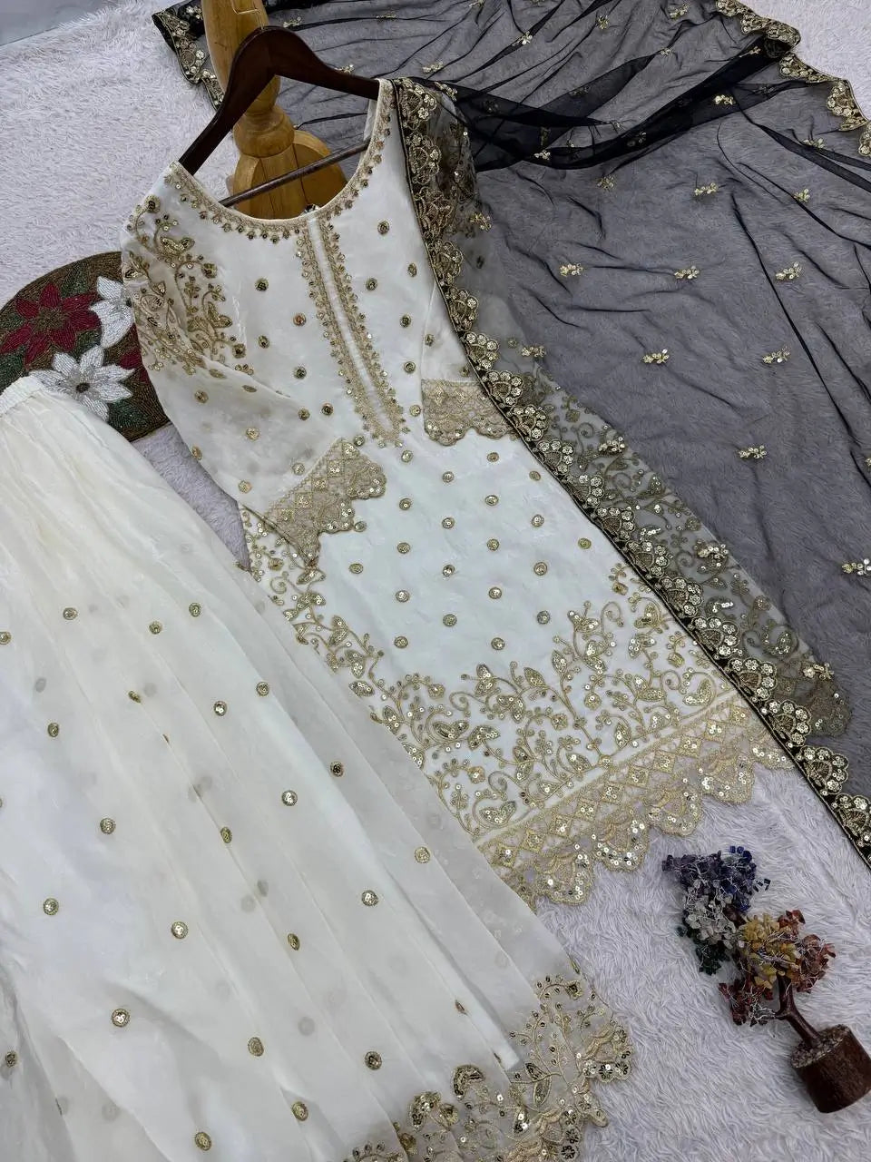 Designer Faux Georgette Embroidered Sharara Set