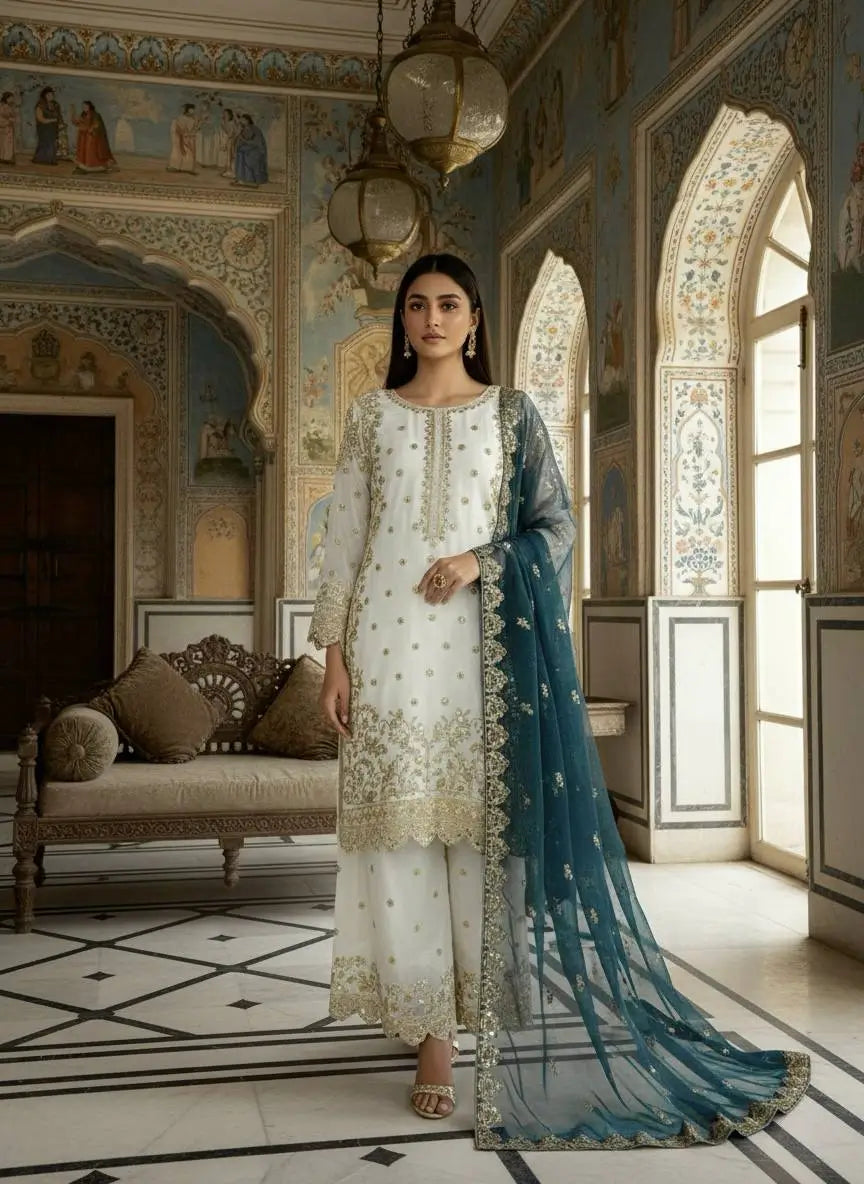 Designer Faux Georgette Embroidered Sharara Set