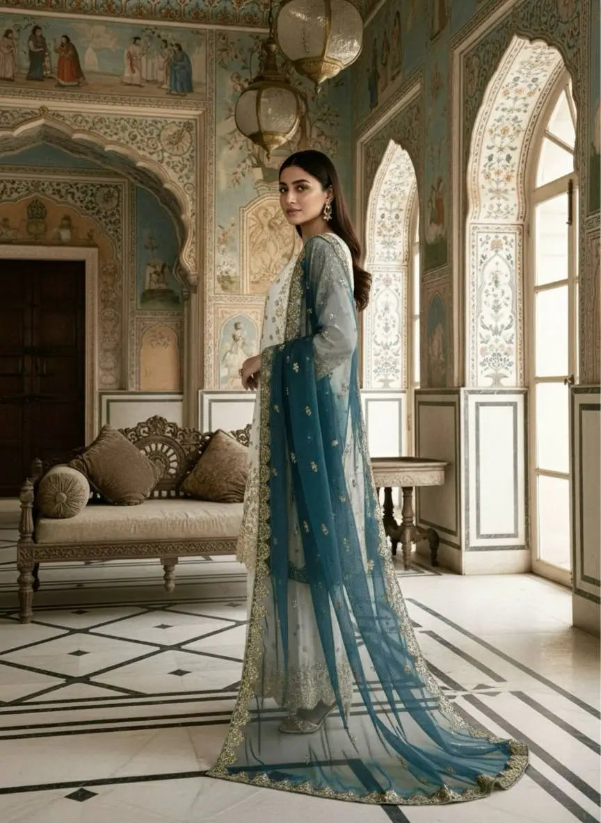 Designer Faux Georgette Embroidered Sharara Set