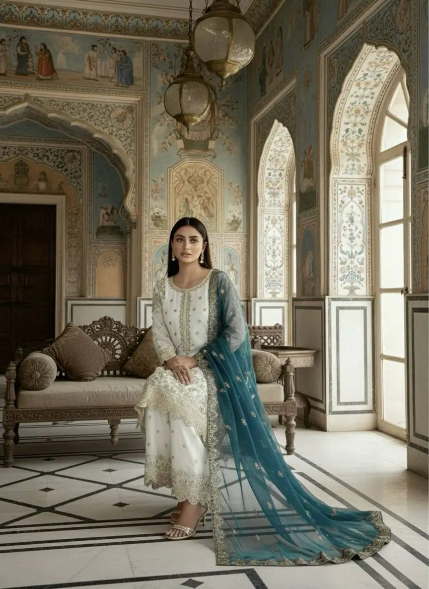 Designer Faux Georgette Embroidered Sharara Set