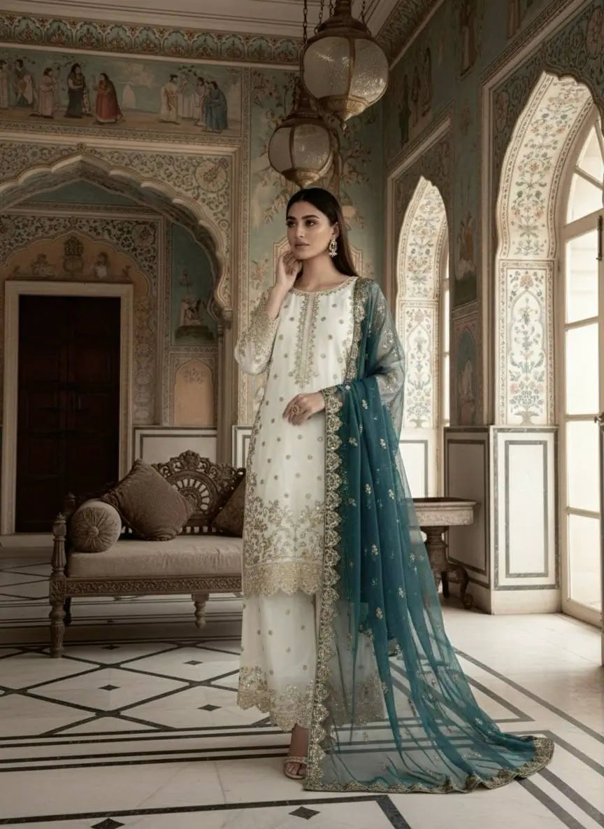 Designer Faux Georgette Embroidered Sharara Set