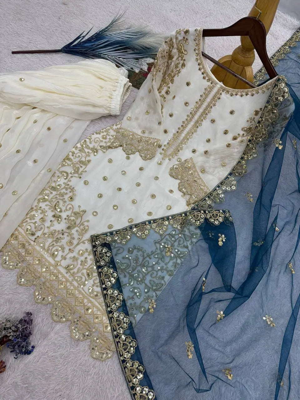 Designer Faux Georgette Embroidered Sharara Set