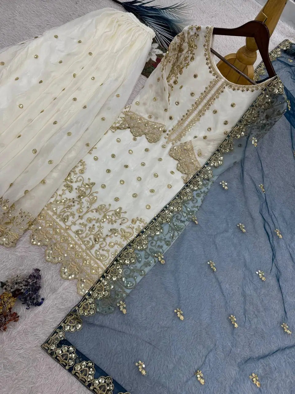 Designer Faux Georgette Embroidered Sharara Set