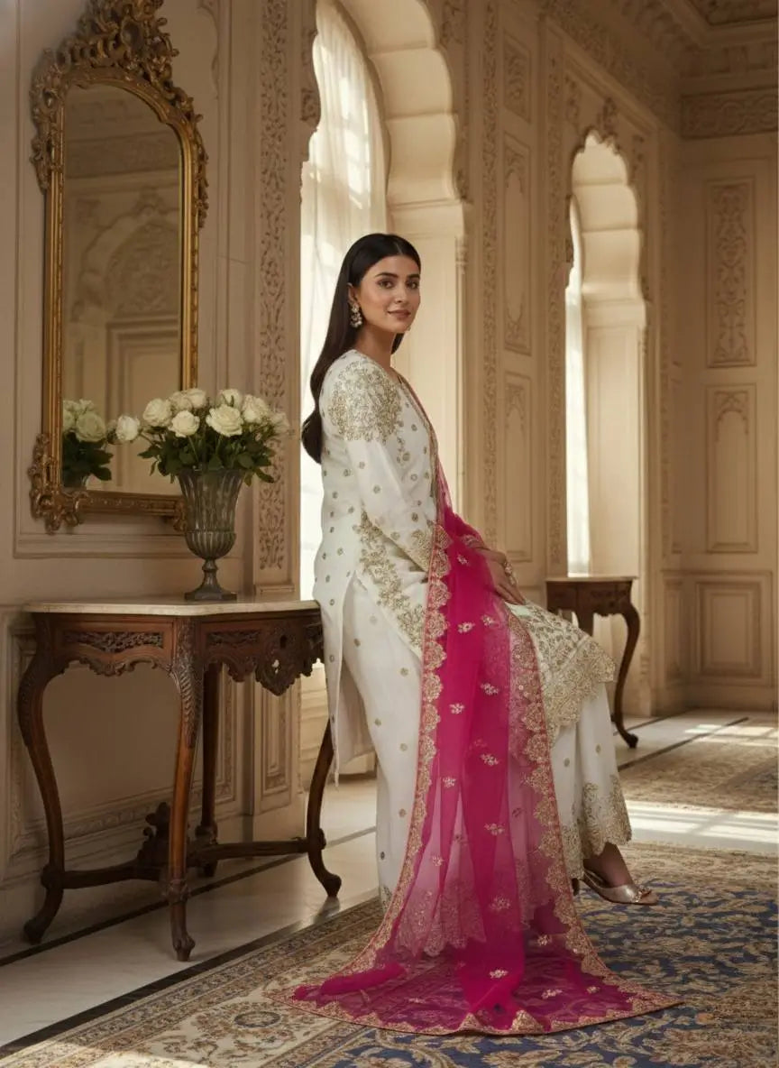 Designer Faux Georgette Embroidered Sharara Set