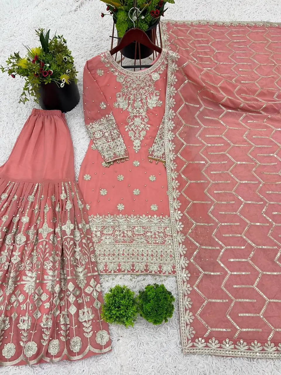 Designer Faux Georgette Embroidered Sharara Set