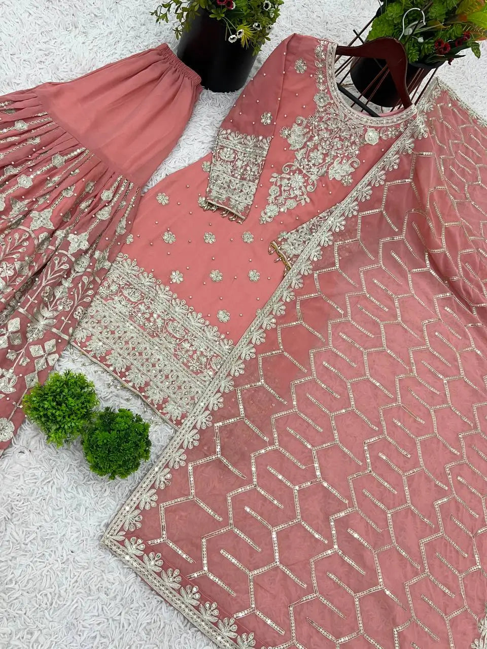 Designer Faux Georgette Embroidered Sharara Set