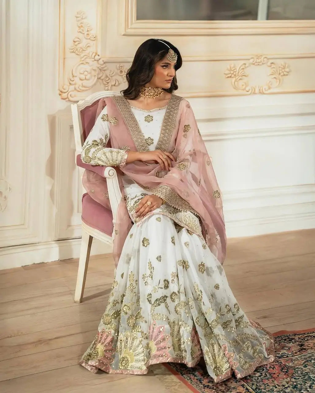 Designer Faux Georgette Embroidered Sharara Set