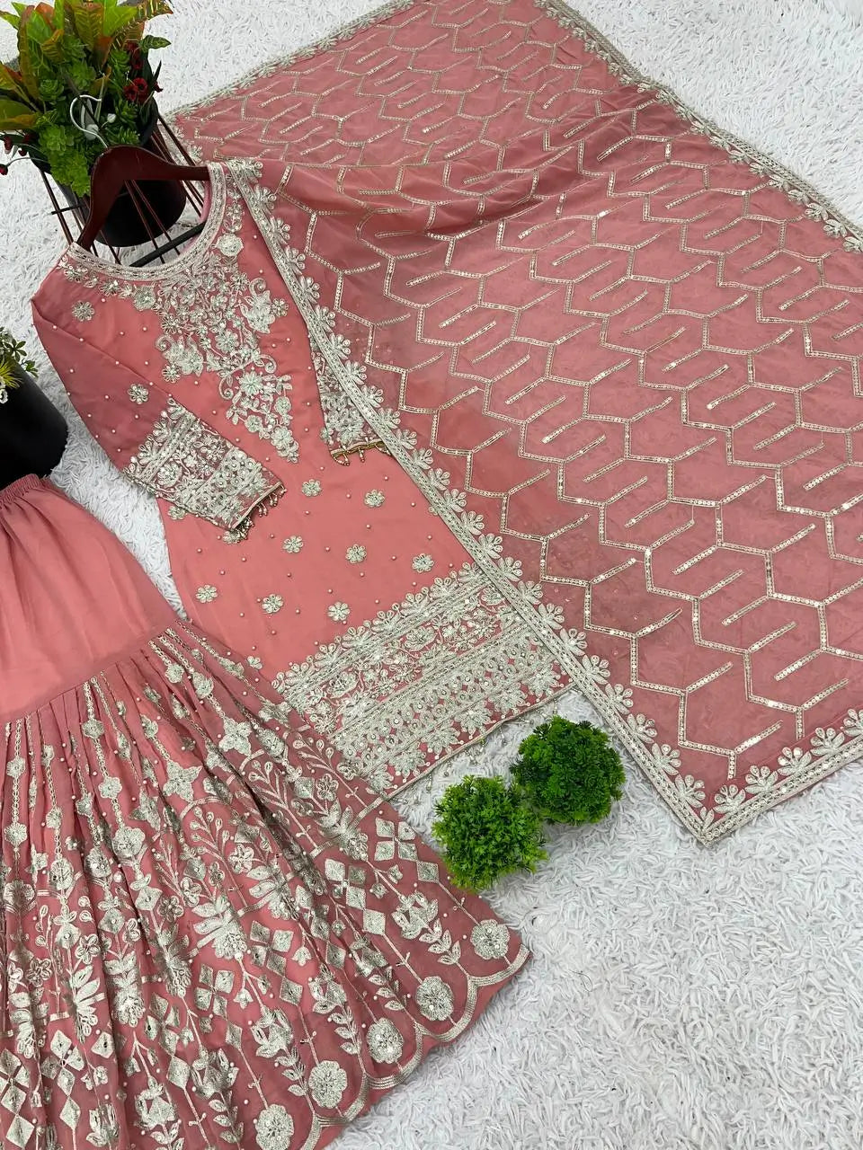 Designer Faux Georgette Embroidered Sharara Set