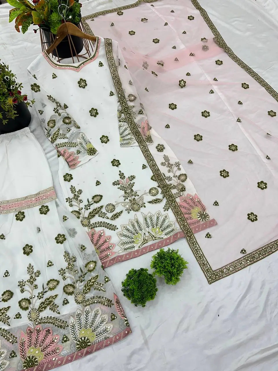 Designer Faux Georgette Embroidered Sharara Set