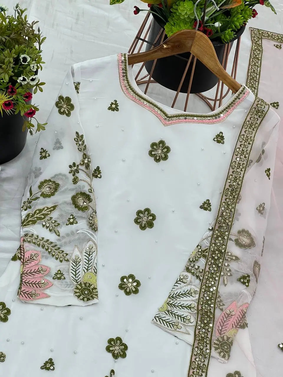 Designer Faux Georgette Embroidered Sharara Set