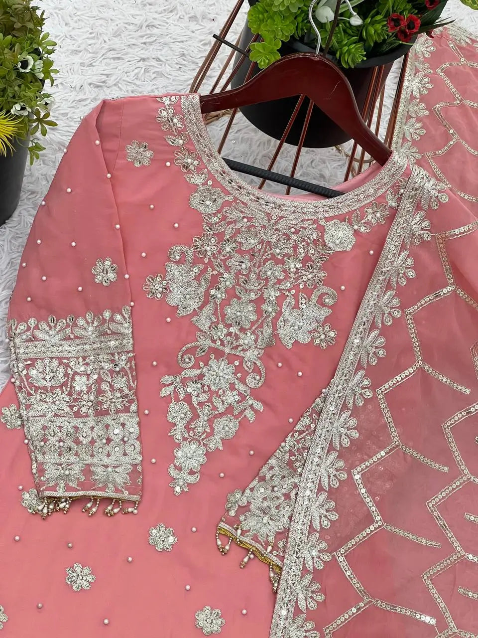 Designer Faux Georgette Embroidered Sharara Set