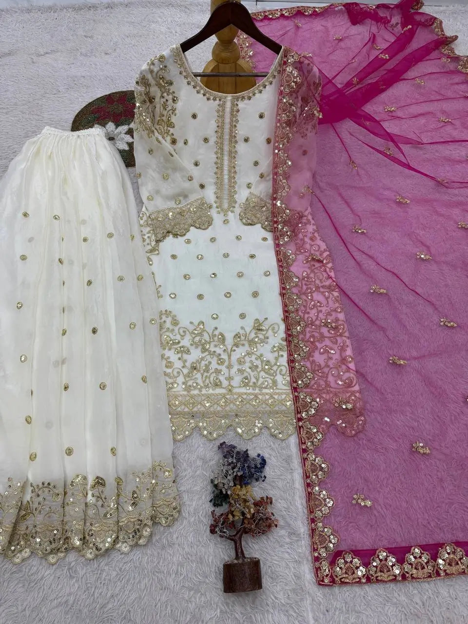 Designer Faux Georgette Embroidered Sharara Set