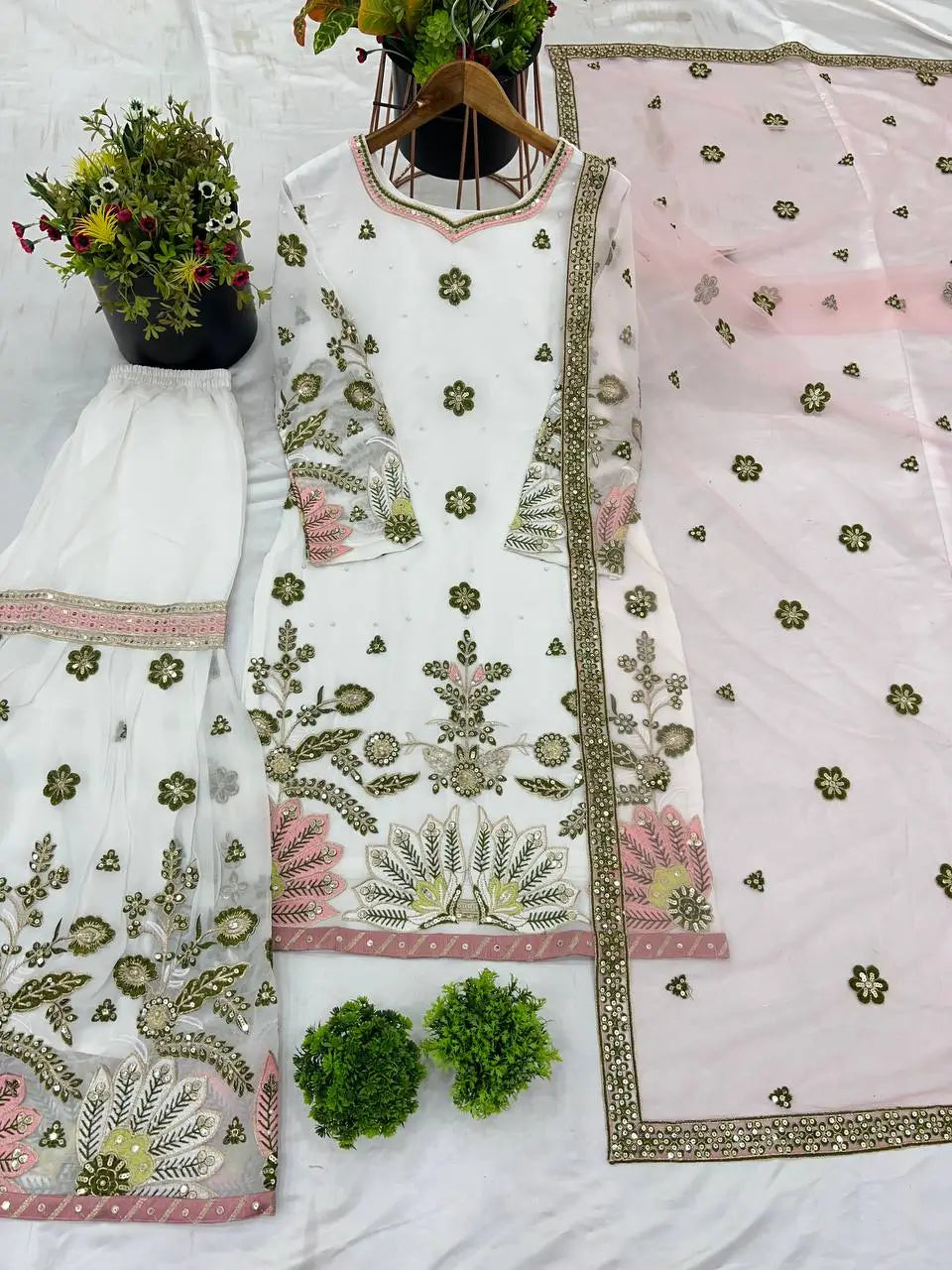 Designer Faux Georgette Embroidered Sharara Set