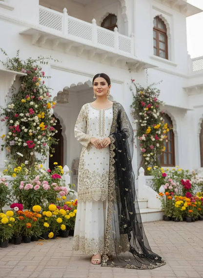 Designer Faux Georgette Embroidered Sharara Set