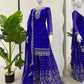 Designer Faux Georgette Embroidered Sharara Set with Dupatta | Mustard & Royal Blue | Festive & Wedding Wear