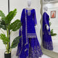 Designer Faux Georgette Embroidered Sharara Set with Dupatta | Mustard & Royal Blue | Festive & Wedding Wear