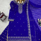 Designer Faux Georgette Embroidered Sharara Set with Dupatta | Mustard & Royal Blue | Festive & Wedding Wear
