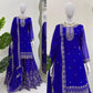 Designer Faux Georgette Embroidered Sharara Set with Dupatta | Mustard & Royal Blue | Festive & Wedding Wear