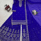 Designer Faux Georgette Embroidered Sharara Set with Dupatta | Mustard & Royal Blue | Festive & Wedding Wear