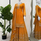 Designer Faux Georgette Embroidered Sharara Set with Dupatta | Mustard & Royal Blue | Festive & Wedding Wear