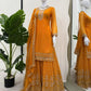 Designer Faux Georgette Embroidered Sharara Set with Dupatta | Mustard & Royal Blue | Festive & Wedding Wear