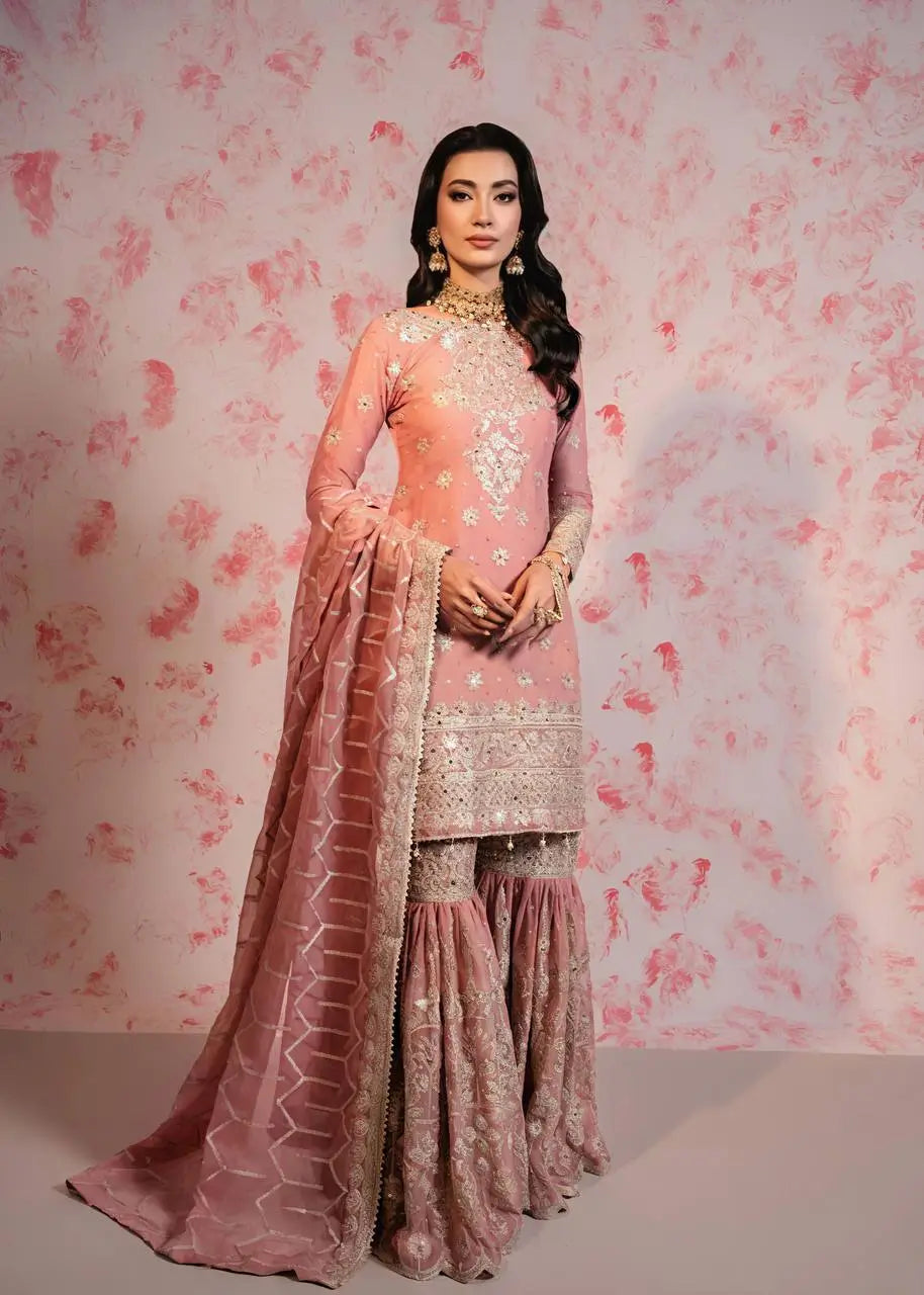 Designer Faux Georgette Embroidered Sharara Set