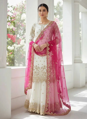 Designer Faux Georgette Embroidered Sharara Set