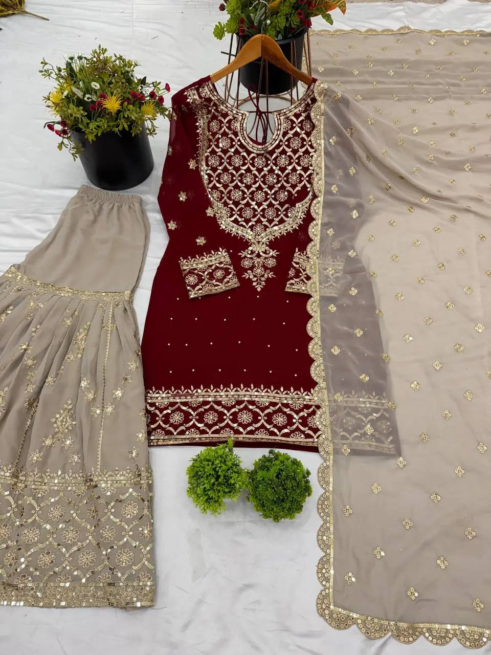 Designer Faux Georgette Embroidered Sharara Suit Set