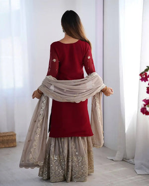 Designer Faux Georgette Embroidered Sharara Suit Set